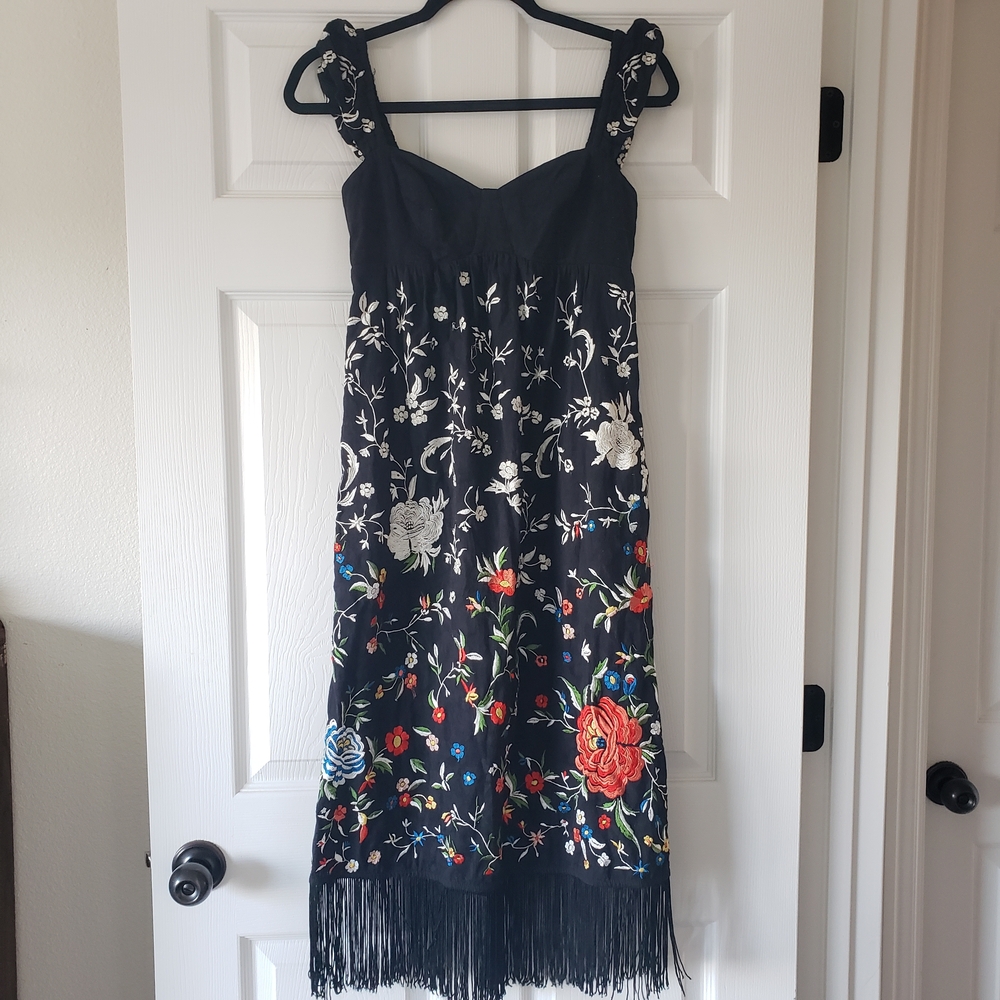 Anthropologie Black Dress with Colorful Floral Embroidery - Picture 4 of 10